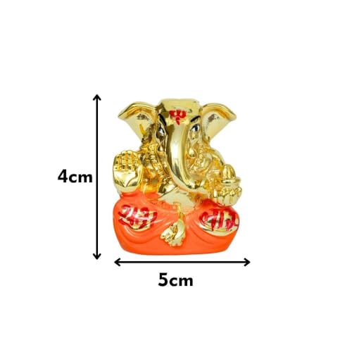 Image of Gold Plated Shubh Labh Ganesha Idol | Perfect for Car Dashboard, Home & Office |Auspicious Gift | Prosperity & Good Fortune| Vastu Blessings | Height 1.5 Inch