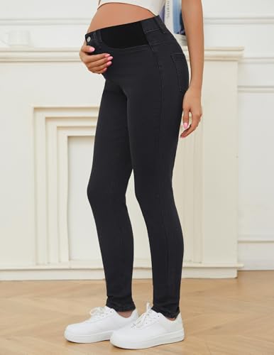 Amposh Women'S Maternity Skinny Jeans Mid-Rise Stretchy Denim Pants For Pregnancy And Postpartum thumb #3