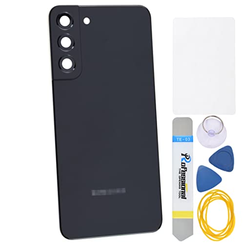 Black Acrylic Glass Back Panel Cover Replacement for Samsung Galaxy S22 Plus 5G S22+ 5G SM-S906B with Rear Camera's Frame and Glass Cover Pre Cut Adhesive and Installation Instruction Tool Kit