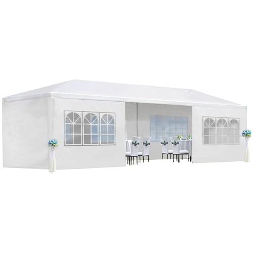 10X30 FT Pop Up Canopy Tent, Outdoor Event Gazebo with 8 Removable Sidewalls, Wind-Resistant Frame & Easy Setup for Receptions, Party, Wedding, Corporate Events, White