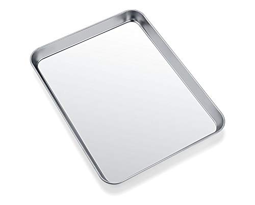 Mini Stainless Steel Baking Sheets,Small Cookie Sheets, Toaster Oven Tray Pan Rectangle Size By HEAHYSI , Non Toxic & Healthy,Superior Mirror Finish & Easy Clean, Dishwasher Safe