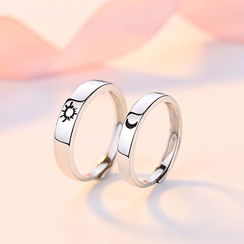 Image of Beydodo 925 Silver Rings Custom Adjustable Sun and Moon Matching Rings Engraved I Love You Couples Rings Wedding