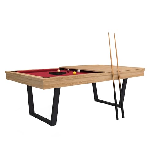 Véritable Billard Américain Ardoise Convertible en Table à Manger VIVEO 230, Finition chêne pied de table métal • Accessoires • 229x129x79cm • 255kg...
