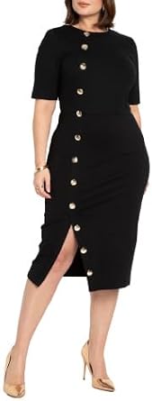 ELOQUII Womens Plus Size Button Detail Workwear Midi Dress