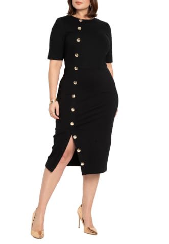 ELOQUII Women's Plus Size Button Front Workwear Dress