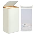 efluky Laundry Basket with Lid and Removable Bag, 100L Tall Laundry Hamper with Bamboo Handles, Aesthetic Dirty Clothes Bin for Laundry Room, Bathroom, Bedroom and Dorm, Beige