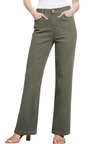 Image of Sidefeel Women's High Waisted Wide Straight Leg Jeans | high rise stretch jeans with pockets,tummy control,classic style,elastic waist