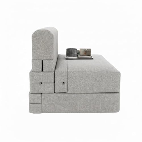 Image of PUM PUM Foldable Sofa Cum Bed | EPE Foam 2 Seater Floor Sofa | Premium Jute Fabric | Space-Saving Furniture for Living Room & Bedroom|36 Inch Width,Light Grey