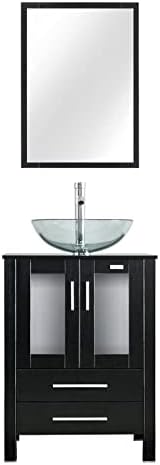 eclife 24'' Modern Bathroom Vanity and Sink Combo Stand Cabinet and Glass Round Vessel Sink and 1.5 GPM Bathroom Brass Faucet and Brass Pop Up Drain & Mounting Ring (Contemporary/A16 B02)