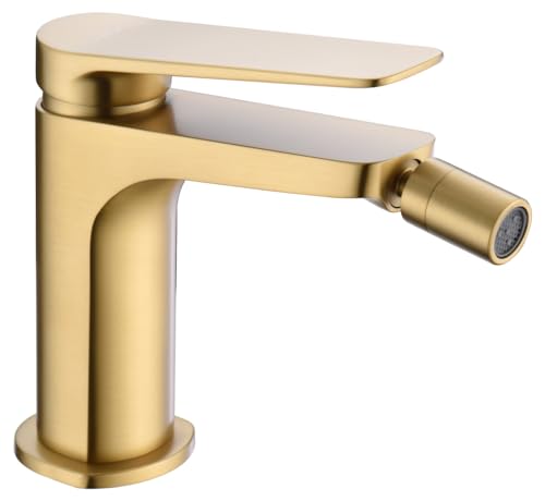 MICE - Monomando para Bidé de Latón - Grifo Higienico para WC Apto para Agua Frio/Caliente - Color Oro Cepillado BDN047-2OC Serie Napoles