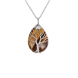 Teardrop Tree of Life Pendent Necklace,Healing Natural Gemstone Crystal Necklace Pendent Copper Wire Wrapped by Tree of Life Chakra,Natural Quartz Stone Crystal Jewelry Gift for women,wife,mother,girl
