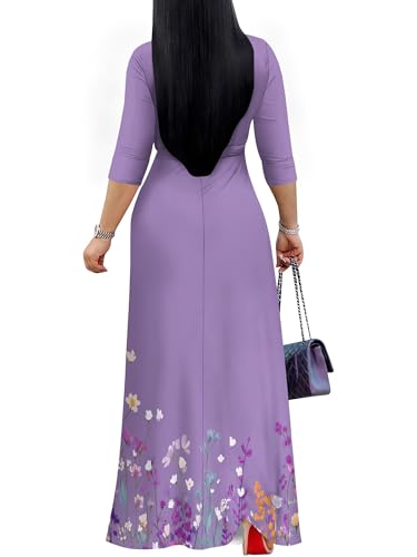 Image of SUZONANA Plus Size Dresses for Women Floral Print Maxi Dress Flowy 3 /4 Sleeve with Belt