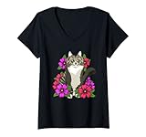 Photo Gallery donna fiori gatto delle foreste norvegesi amante dei gatti maglietta con collo a v Photo Gallery donna fiori gatto delle foreste norvegesi amante dei gatti maglietta con collo a v