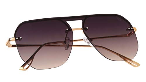 Khan Mirage - Rimless Flat Geometric Shield Lens Stud Aviator Sunglasses2