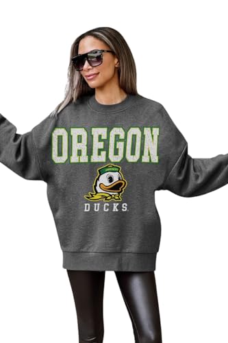 Oregon Ducks Game Day Easy Street Premium Fleece Drop Shoulder Long Sleeve Crewneck Graphic Pullover (US Alpha Medium Regular Regular) Charcoal