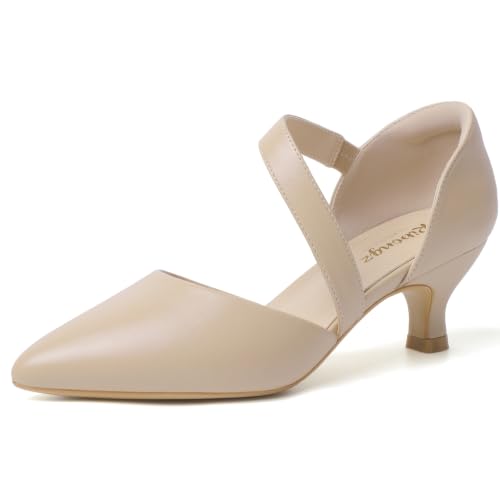 Image of RIBONGZ Kitten Heels for Women Closed Toe Comfortable Low Heels Pointed Toe Sexy Slip on Pumps Bridal Party Dressy Shoes