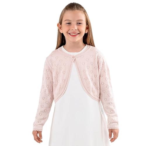 Image of Minora Long Sleeve Bolero, Girls' Knit Cardigan Shrug with One-Button Closure, Baby /Child Cotton Childrens Bolero, Sweater