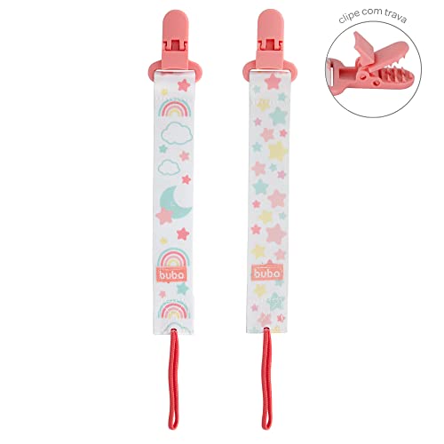 KIT COM 2 PRENDEDORES DE CHUPETA ESTRELAS - ROSA