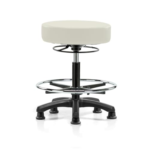 Image of Perch Stationary Life Height Adjustable Stool with Foot Ring | Medium Bench Height 20.5-28 inch | Off-White Vinyl