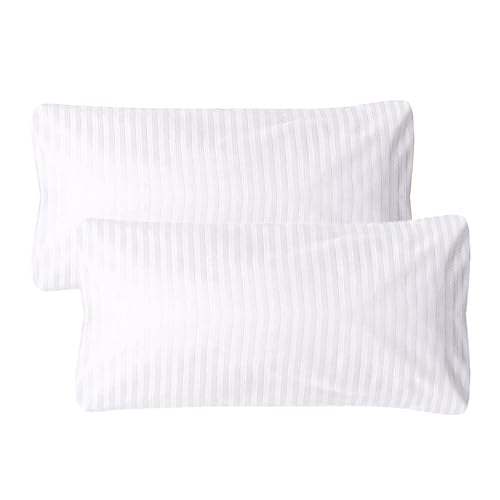 MOON - 2er Pack Luxury Damast Kissenhüllen mit Reißverschluss - 40x80 cm - 10mm Streifen - 100% Baumwolle (weiß)
