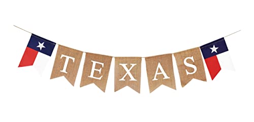Mandala Crafts Burlap Texas Banner for Texas Themed Party Supplies - Jute Texas Lone Star State Flag TX Pennant for Garden Fence