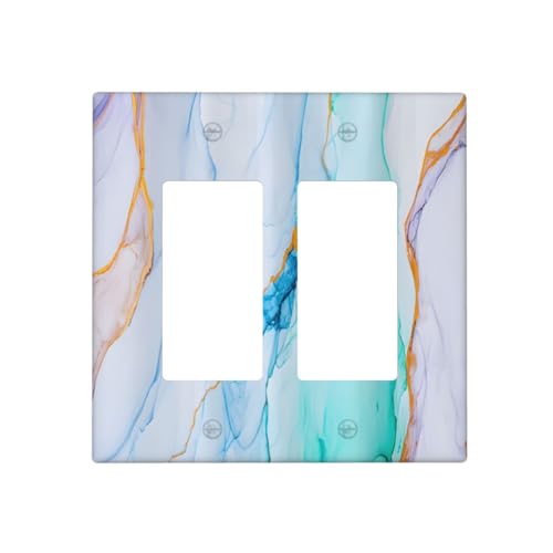 Decorative Outlet Covers Modern Ink Blue Green Marble Texure 2 Gang Light Switch Cover Plate Double Rocker Wall Plate Switch Plate Covers Faceplate for Kitchen Bathroom Home Decor