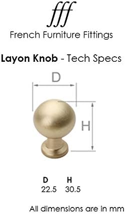 French Furniture Fittings Set of 6 Matt Brushed Brass Kitchen Cupboard knobs, Matt Brushed Brass, six Pack. Knobs for Kitchen cabinets by FFF., Gold - Image 4