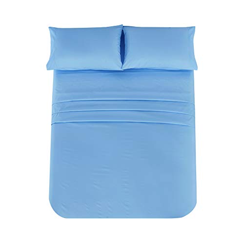 Elinen Full Size Percale Bed Sheets, 200 Thread Count Cotton Polyester Blend Sheet Set,Wrinkle Free,Breathable,Crisp Refreshing Feeling, 60 Cotton 40 Polyester Cotton Rich Sheets 4 Pc(Blue,Full) #TOP3