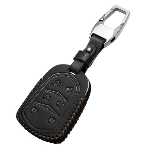 Avgardcat Leather Compatible with Cadillac Key fob Cover for 2015 2020 Escalade ESV ATS CTS XTS XT4 XT5 SRX Accessories 6 Buttons Keychain