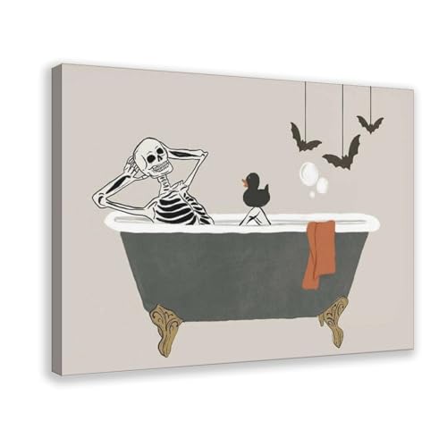 Poster squelette dans la baignoire toile premium déco murale
