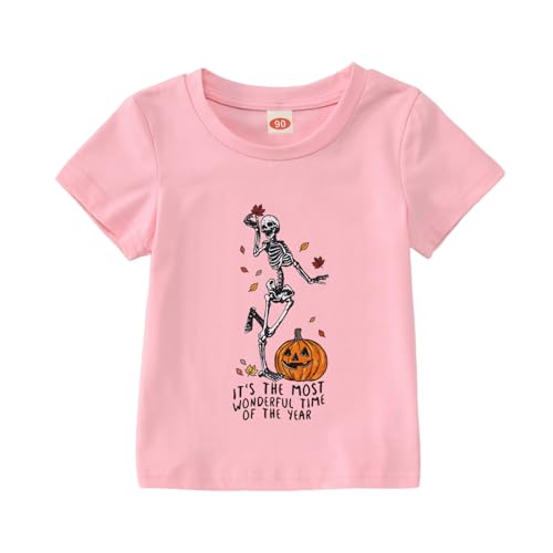 Toddler Kid Girls Halloween T-Shirt Dancing Skeleton Pumpkin Graphic Tee Shirt Short Sleeve Spooky Season Fall Tops