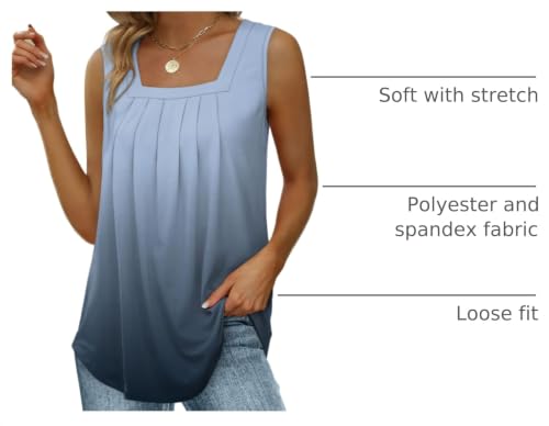 Image of Saloogoe Summer Tank Tops for Women Loose Fit Pleated Square Neck Sleeveless Tops Curved Hem Flowy