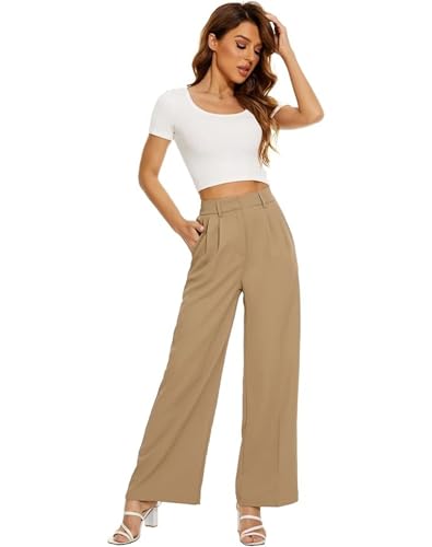 Women's Stretchy Side Pockets Straight Pants Soft Daily Trousers Cute Elegant Dress3