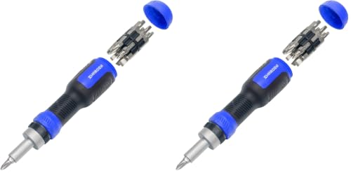 Image of SHARDEN Ratcheting Screwdriver 13-in-1 Ratchet Screwdriver Set Multi Bit Screw Driver All in One Screwdriver with Torx Security, Flat Head, Phillips, Hex, Square and 1 /4 Nut Driver (Pack of 2)
