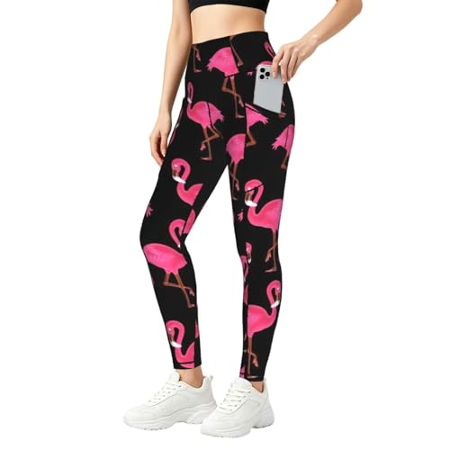 Leggings de gimnasio con flamencos rosas y bolsillos para yoga y correr