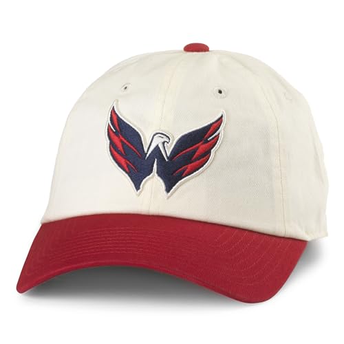 AMERICAN NEEDLE Washington Capitals Officially Licensed NHL Blue Line Adjustable Snapback Baseball Hat Ivory/Red (EM004A-WAC-IRED)