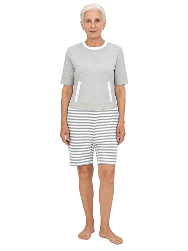 RUNQHUI Femme Grenouillère Adulte Combishort De Soin Combinaison Courte pour Personnes Âgées Alzheimer Pyjama Gris S