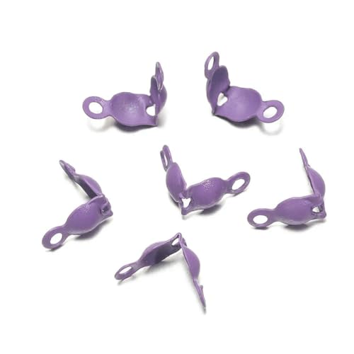 ZFISH 100 conectores de cadena de bolas de colores, extremos de engarce, puntas de cuentas, extremos de calota, cubierta de nudo de concha para hacer joyas, pulseras y collares, color morado