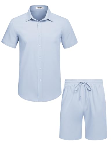 COOFANDY Men's 2 Pieces Cotton Linen Set Short Sleeve Button Down Shirts Summer Beach Shorts Casual Outfits4