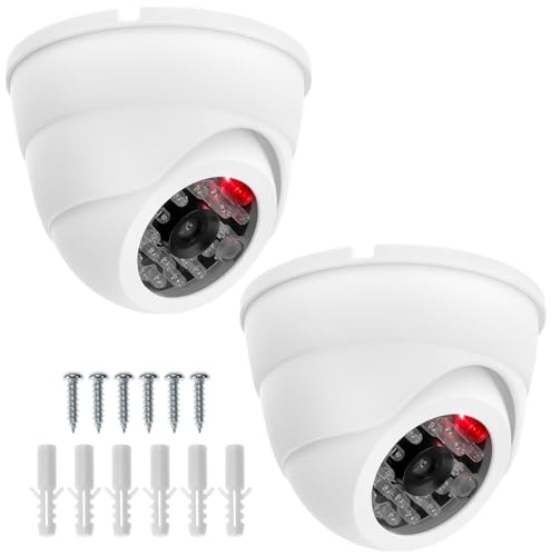 QWORK® 2 x atrapa kamery kopułkowej z diodami LED - sztuczna kamera do użytku wewnątrz i na zewnątrz - zbytnio prawdziwa