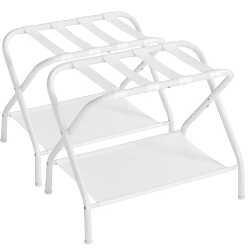 SONGMICS Luggage Racks, Set of 2, Suitcase Stand with Fabric Storage Shelf, for Guest Room, Bedroom, Hotel, Foldable, Holds up to 110 lb, 27.2 x 15 x 20.5 Inches, Cloud White RLR002W02 Cloud