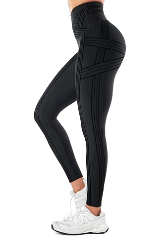 Fanka Powerband Resistance Leggings for Women Full Length Sculpting Compression with Built-in Bands Reversible WearBlackSmall