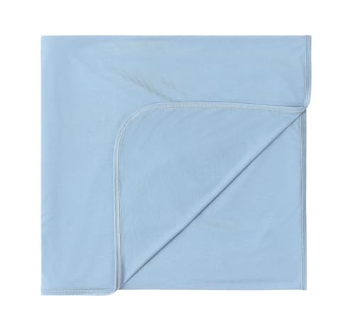 Image of Newborn Baby Swaddle Blanket Set with Baby Knotted Gown, Mittens, Hat - Bamboo Viscose Receiving Blanket Bundle (Dusty Blue)