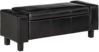 HOMCOM Ottoman Storage Chest Faux Leather Stool Bench Seat Bedding Blanket Box Home Furniture (Black)