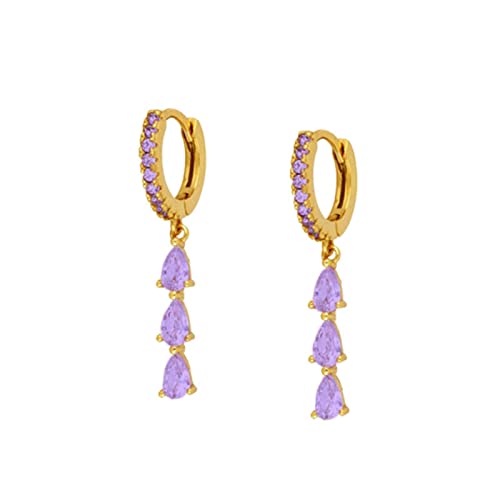Boucles d'oreilles créoles argent 925 cadeau idéal femme pendentif géométrique violet or