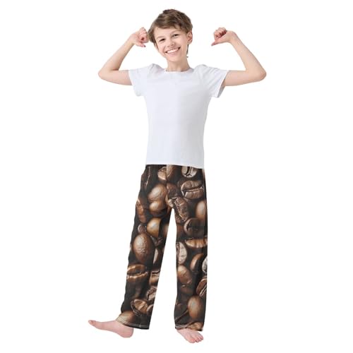 ZZXXB Coffee Bean Boys Long Pants Soft Trousers Elastic Waist Kids Lounge Bottoms with Pockets S-XL2