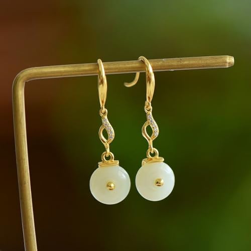 Pendientes de botón de plata S925 y jade blanco natural para yoga 3
