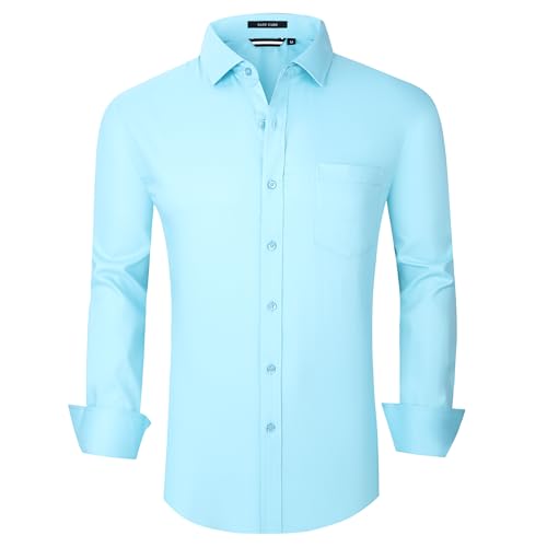 Alex Vando Mens Dress Shirts Wrinkle Free Regular Fit Stretch Button Down Shirt,Aqua,L