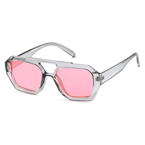 Xpectrum Retro Trendy Aviator Sunglasses for Womens Mens Vintage Hexagonal Square Double Bridge Sun Glasses X9666