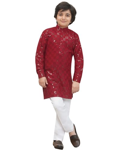 Image of AJ DEZINES Kids Kurta Pajama Set For Boys | Embroidery Chikankari Kurta Set | Traditional & Festive Outfit | Cotton Stylish Boys Kurta Pyjama | Perfect For Festivals Wedding & Family Function